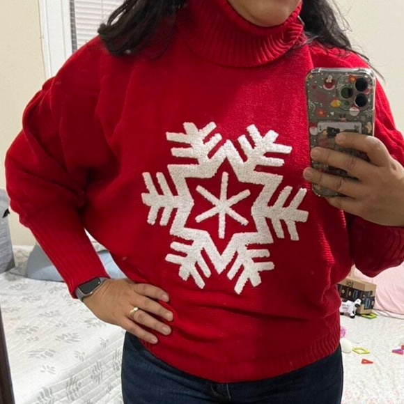 Cozy Vibrant Red Christmas Holiday Turtleneck Sweater Top - Picture 4 of 7